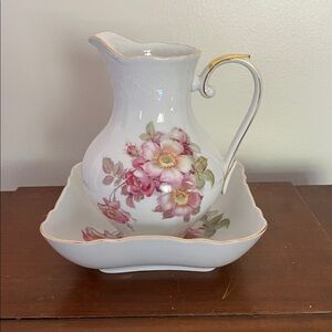Floral Porcelain Pitcher and Basin Set